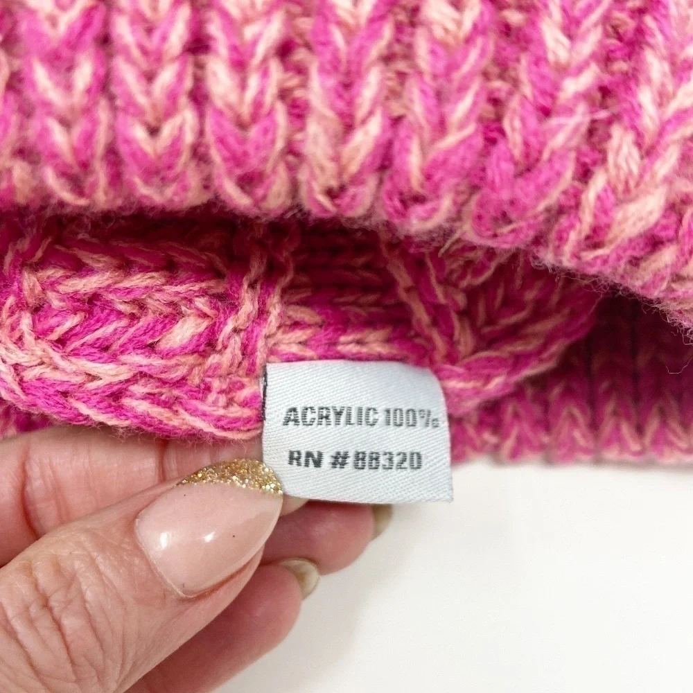 CC | Pink Beanie Stocking Cap Two-Tone Cable Knit